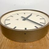 Brown industrial factory wall clock from Pragotron, 1960s