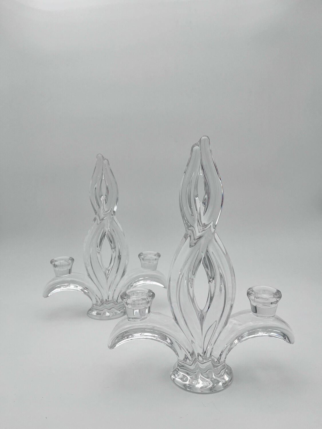 Pair of "Vegetal" candlesticks in solid crystal - Vannes-le-Châtel