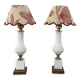 Pair of bedside lamps in opaline and brass toile de jouy lampshades 1950