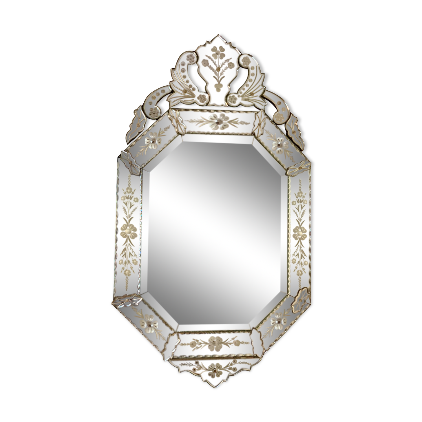 Bevelled venetian mirror with pediment, high 110 cm