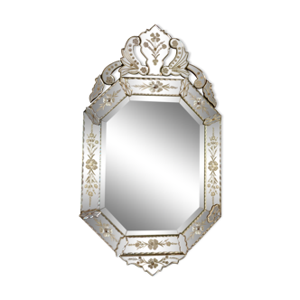 Bevelled venetian mirror with pediment, high 110 cm