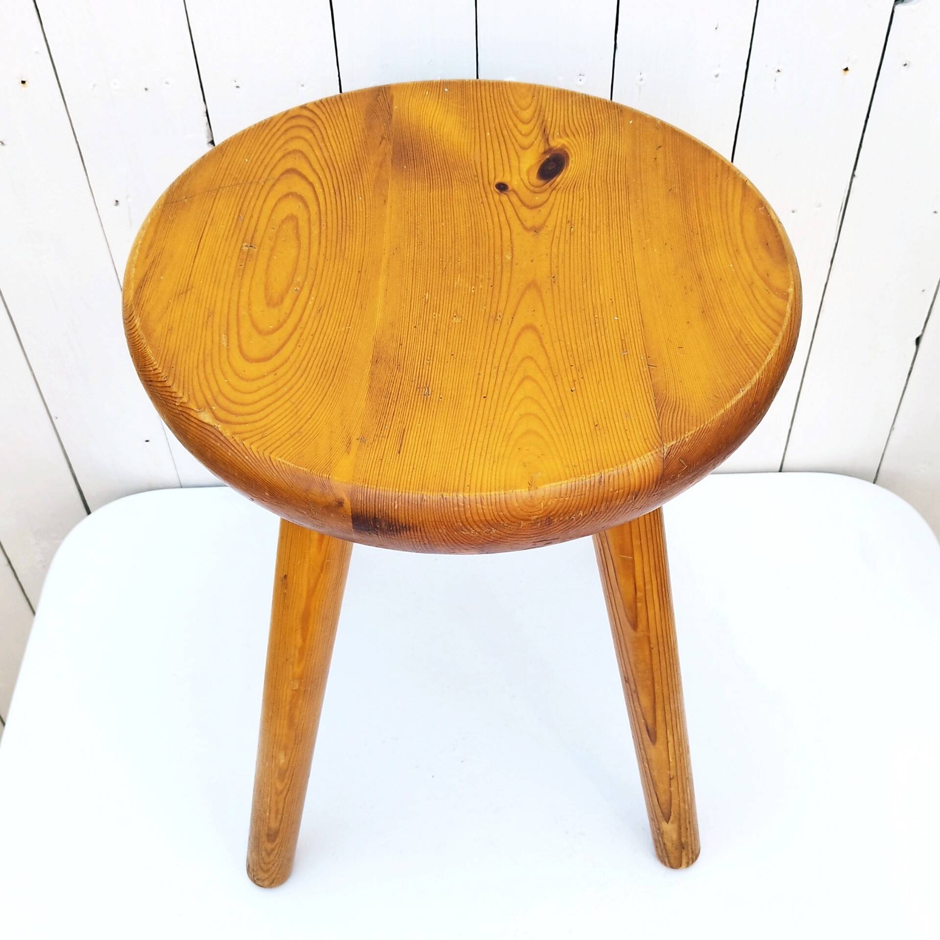 Large vintage folk art curved seat stool