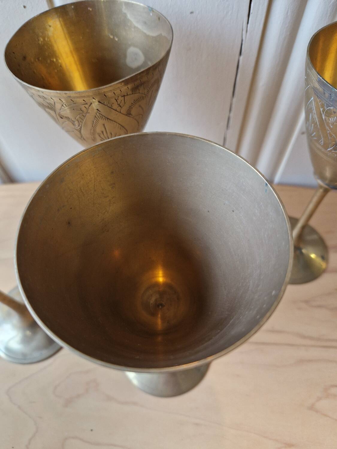 Lot 5 Calisse Verre En Laiton