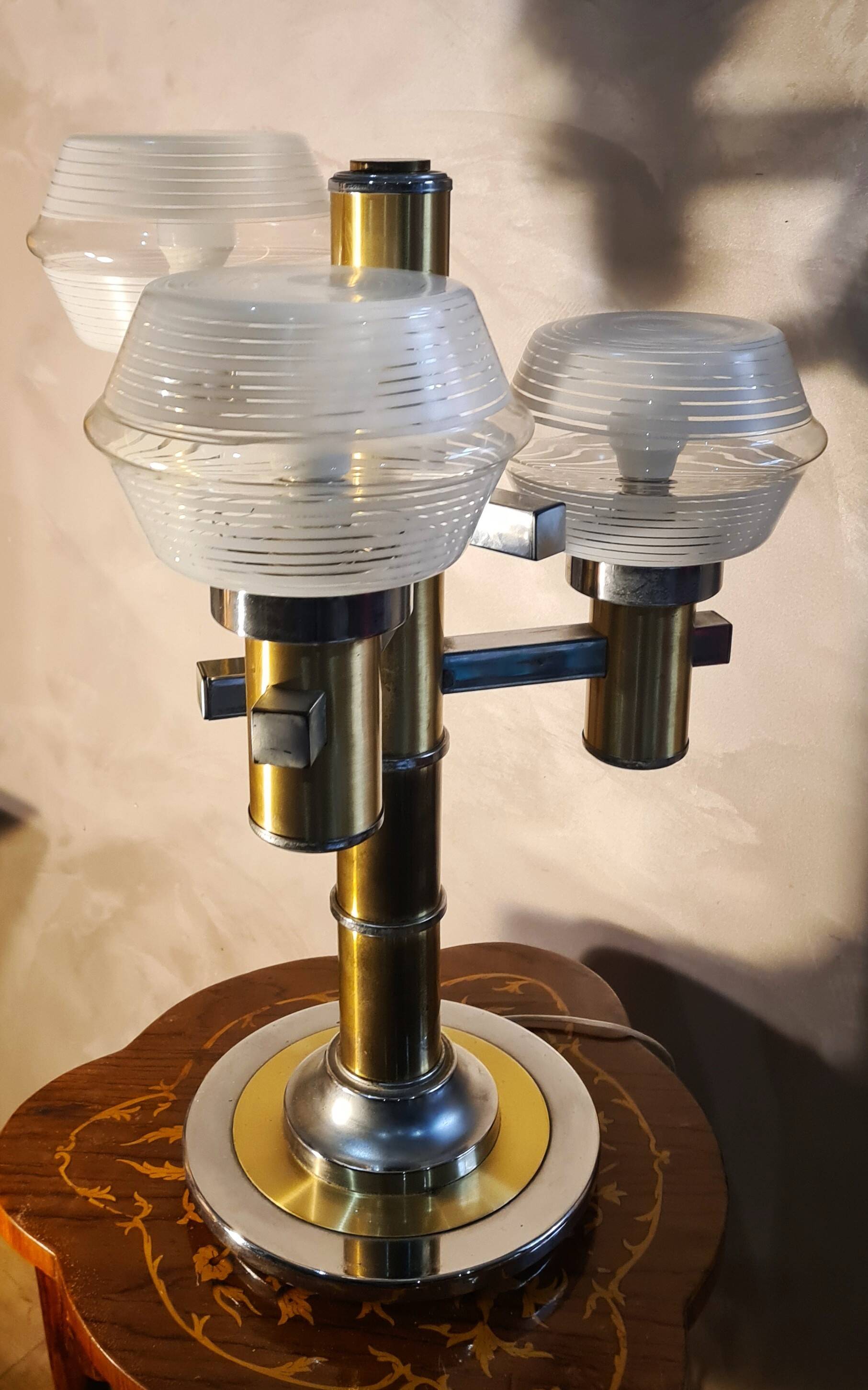space age salon lamp, lumina UFO, 1970s to 80s chrome steel, rare model,