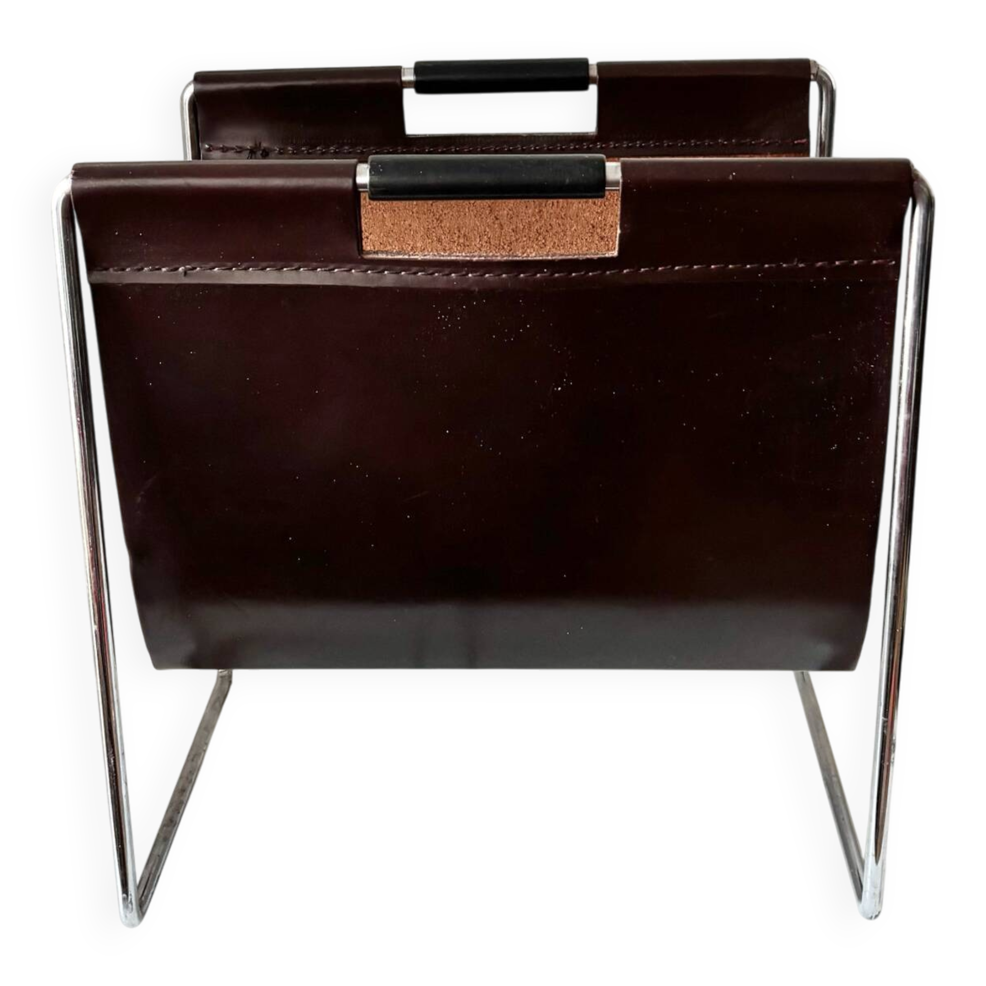 Leather and chrome magazine rack Brabantia
