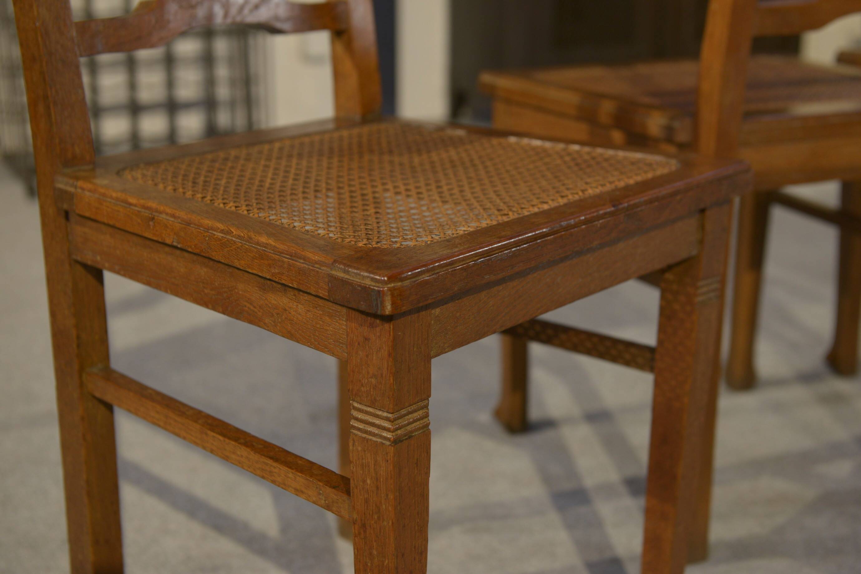Set of 6 Art Deco oak cane chairs from the 1930s