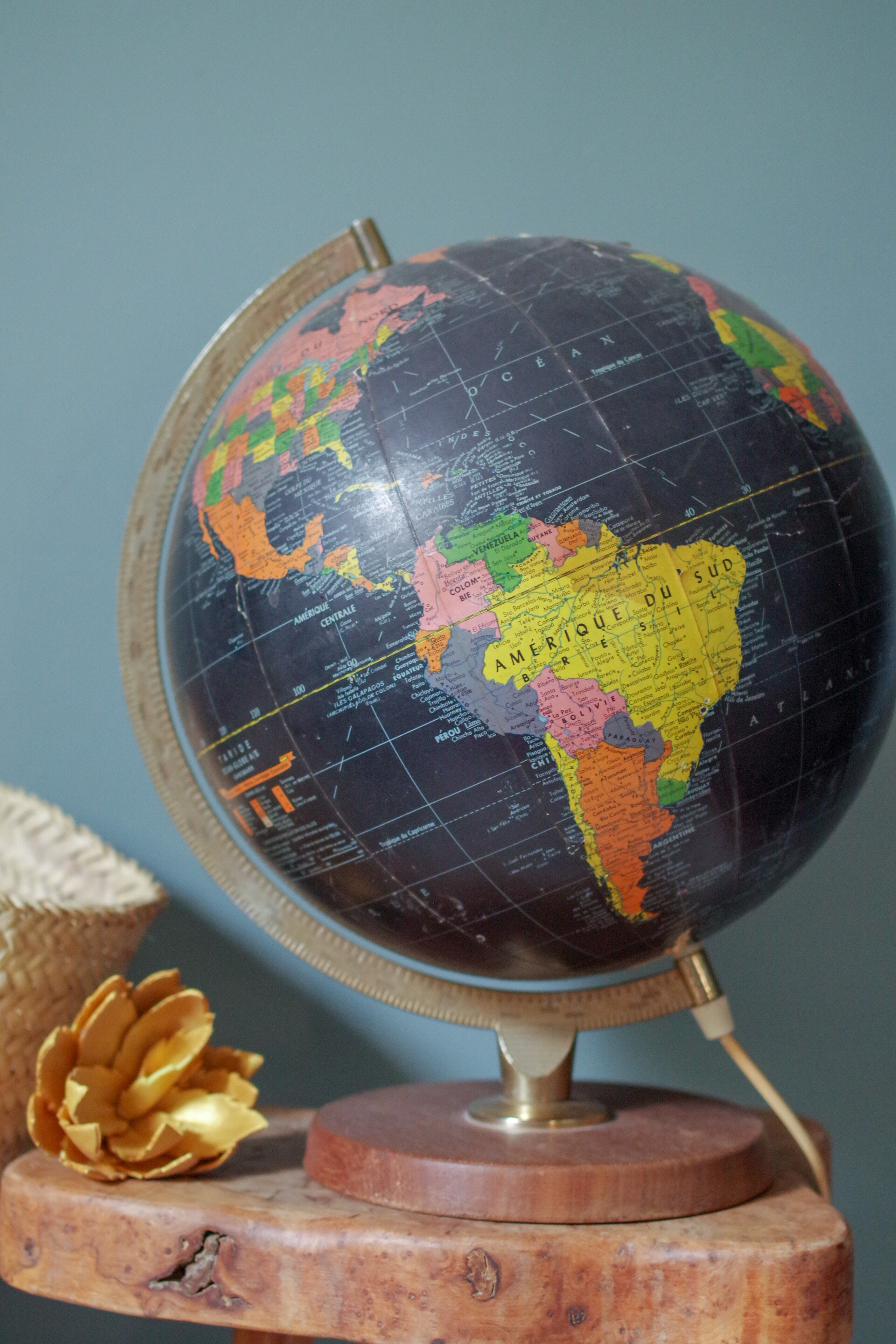 Black earth globe old wood base