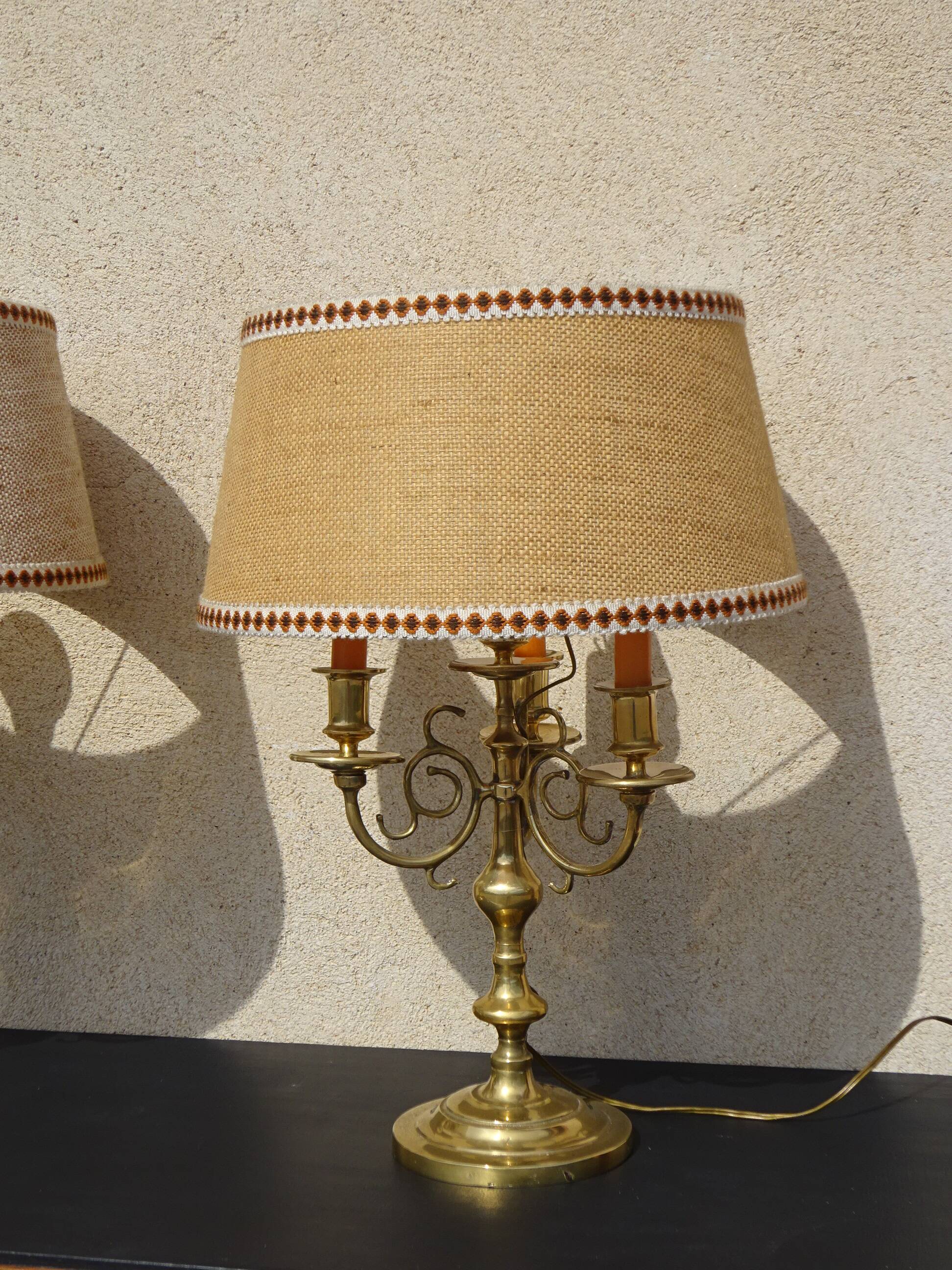 Copper candlesticks adapted as bedside lamps, the pair.