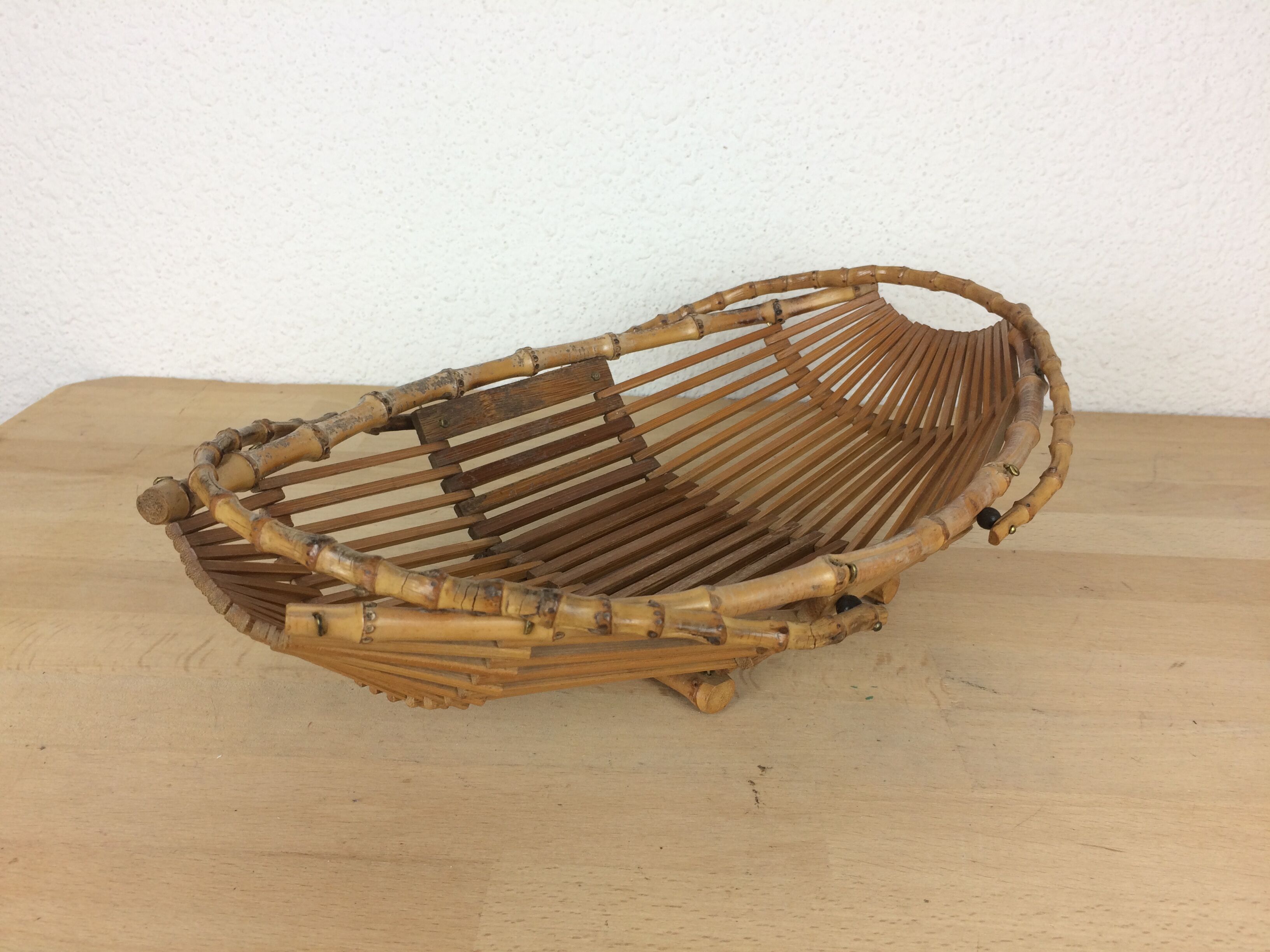 Vintage wicker and rattan fruit basket