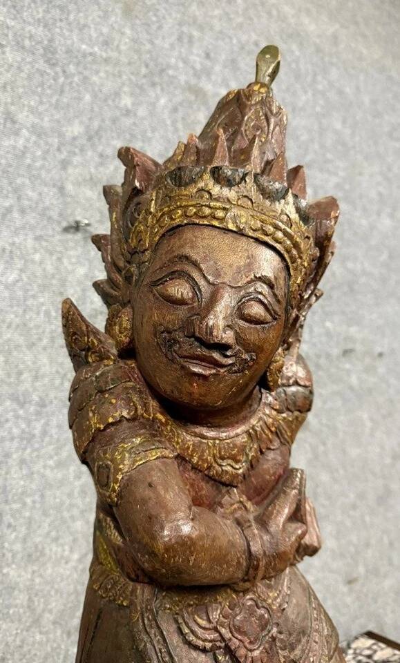 India, mid-19th century: Very large carved wooden statue of a God