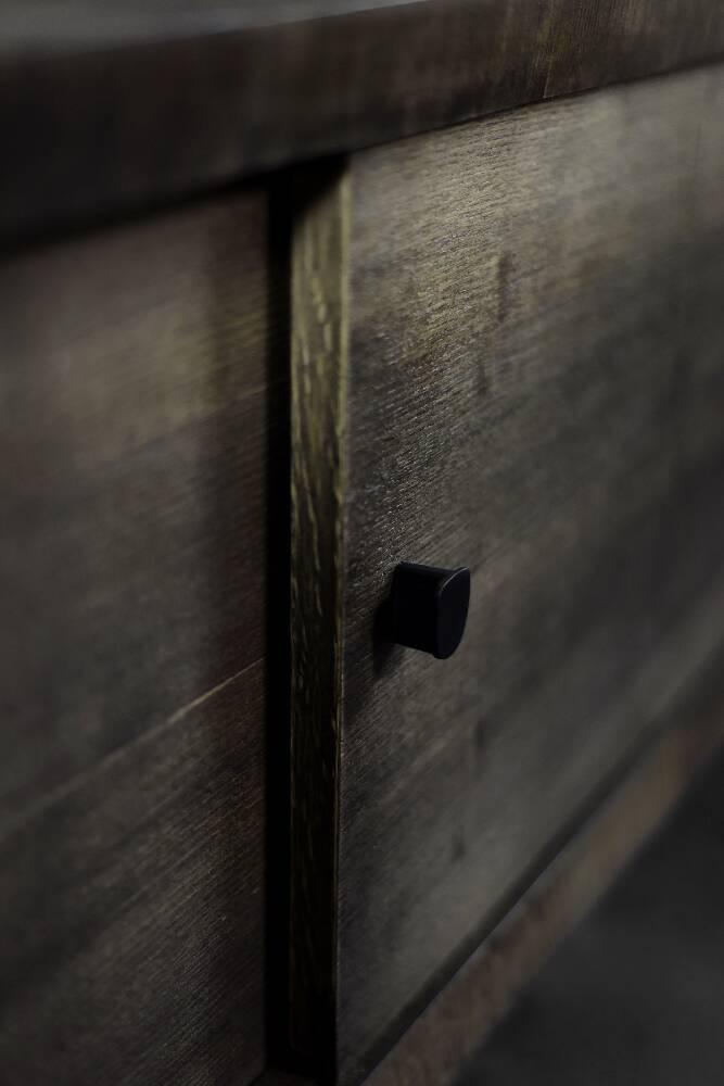 Scandinavian buffet in ash with matte metal handles, Mid-Century Modern style, 1960s.