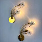 Pair of hibiscus floral sconces, Murano glass, Italy, circa 1970s