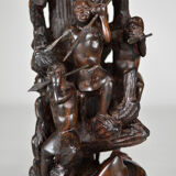 African carved ebony lamp, "Hunters, buffalo and crocodile"