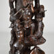 African carved ebony lamp, "Hunters, buffalo and crocodile"