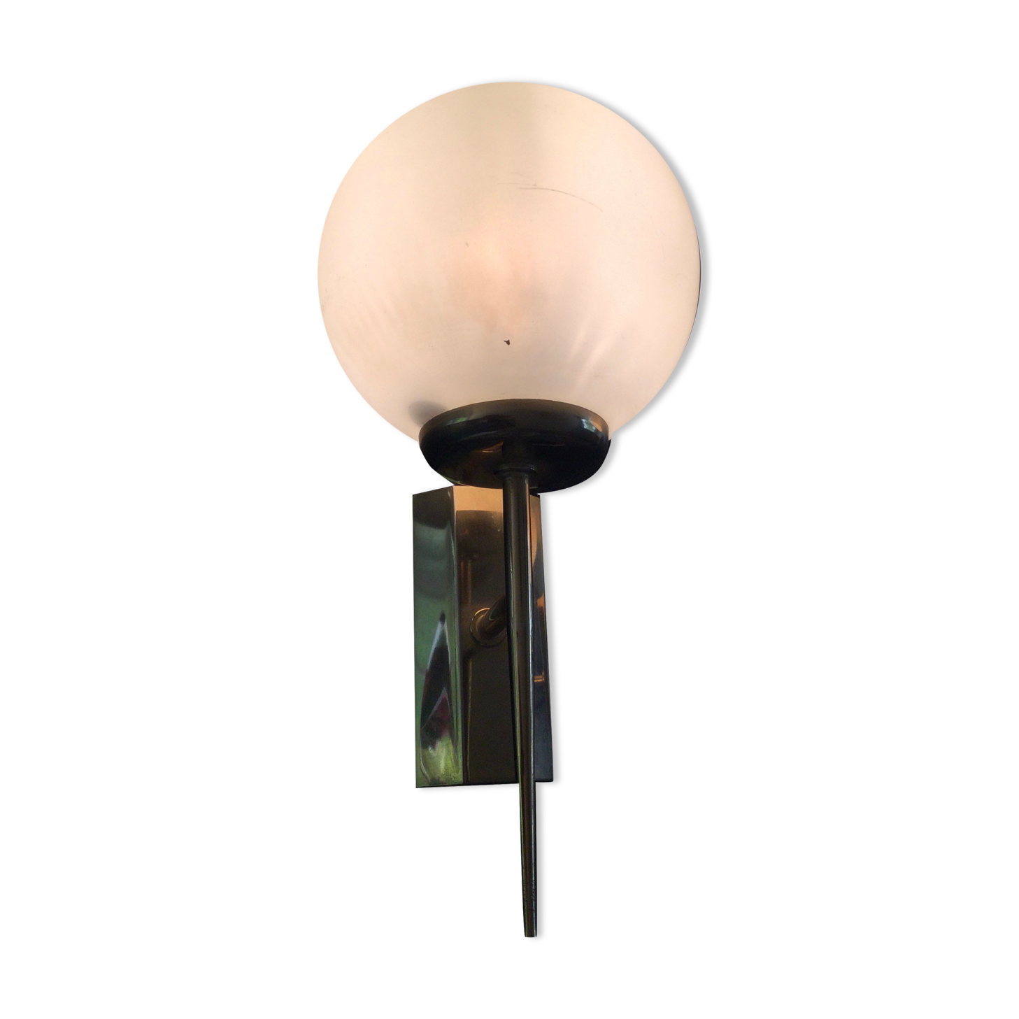 Small vintage wall lamps in opaline and golden metal