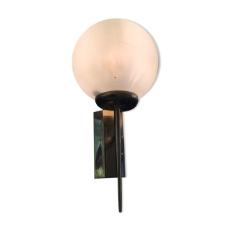 Small vintage wall lamps in opaline and golden metal