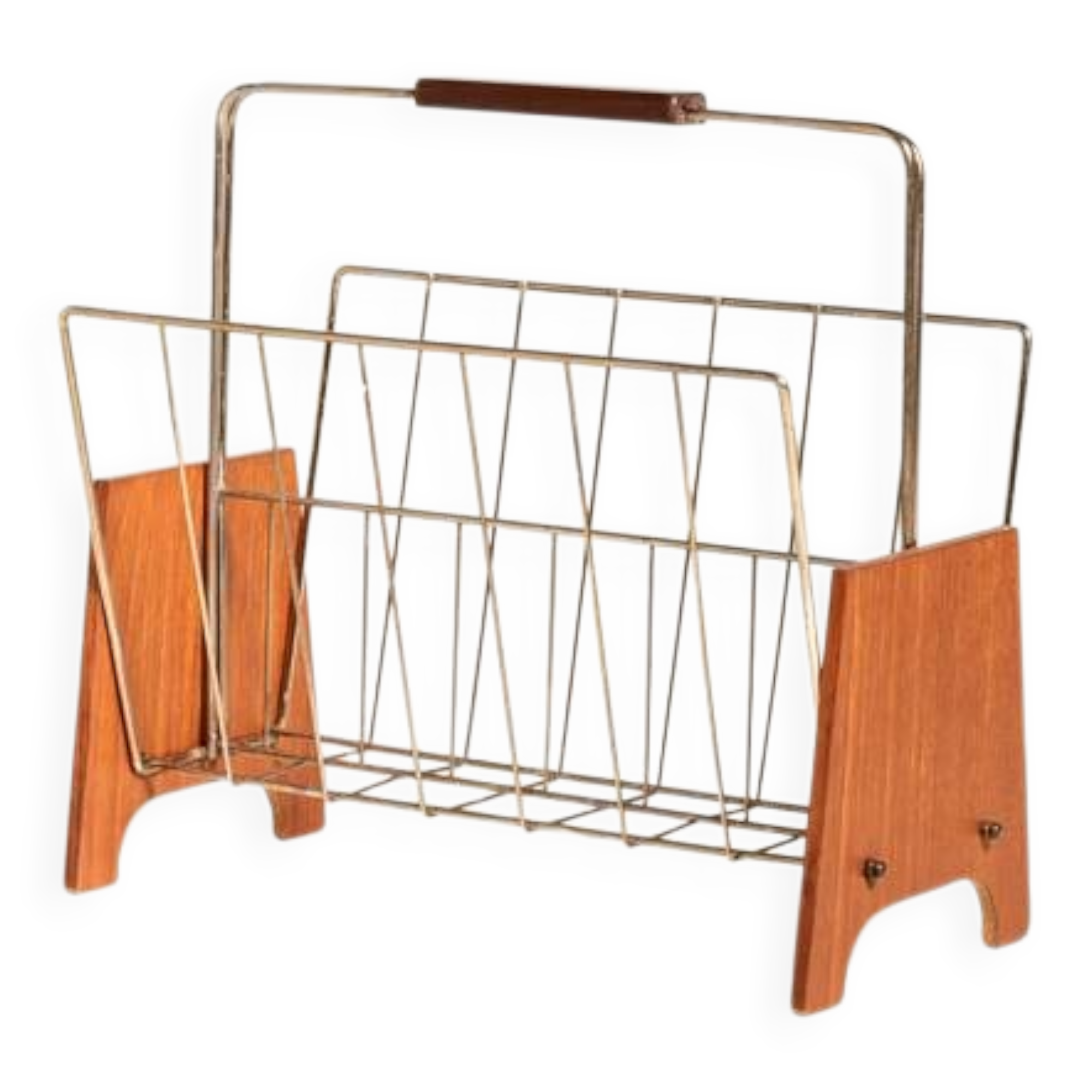 Scandinavian teak and metal magazine rack, 1960s