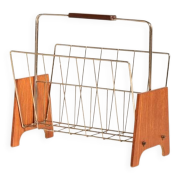 Scandinavian teak and metal magazine rack, 1960s