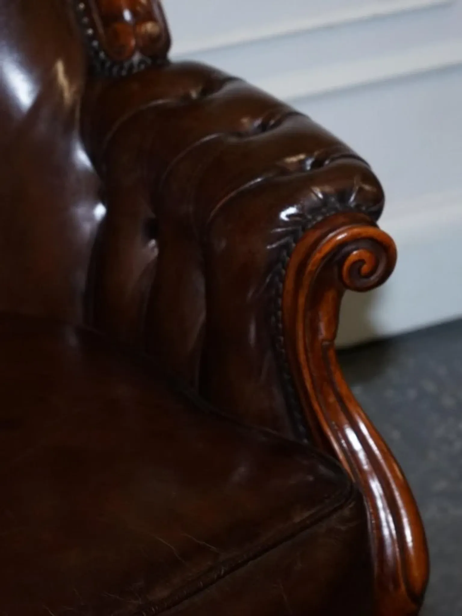 Victorian Chesterfield Leather Dyed Armchair and Ottoman Set