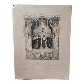 Gravure religieuse dorée, depuis 1900, certificat de baptêmes Vintage