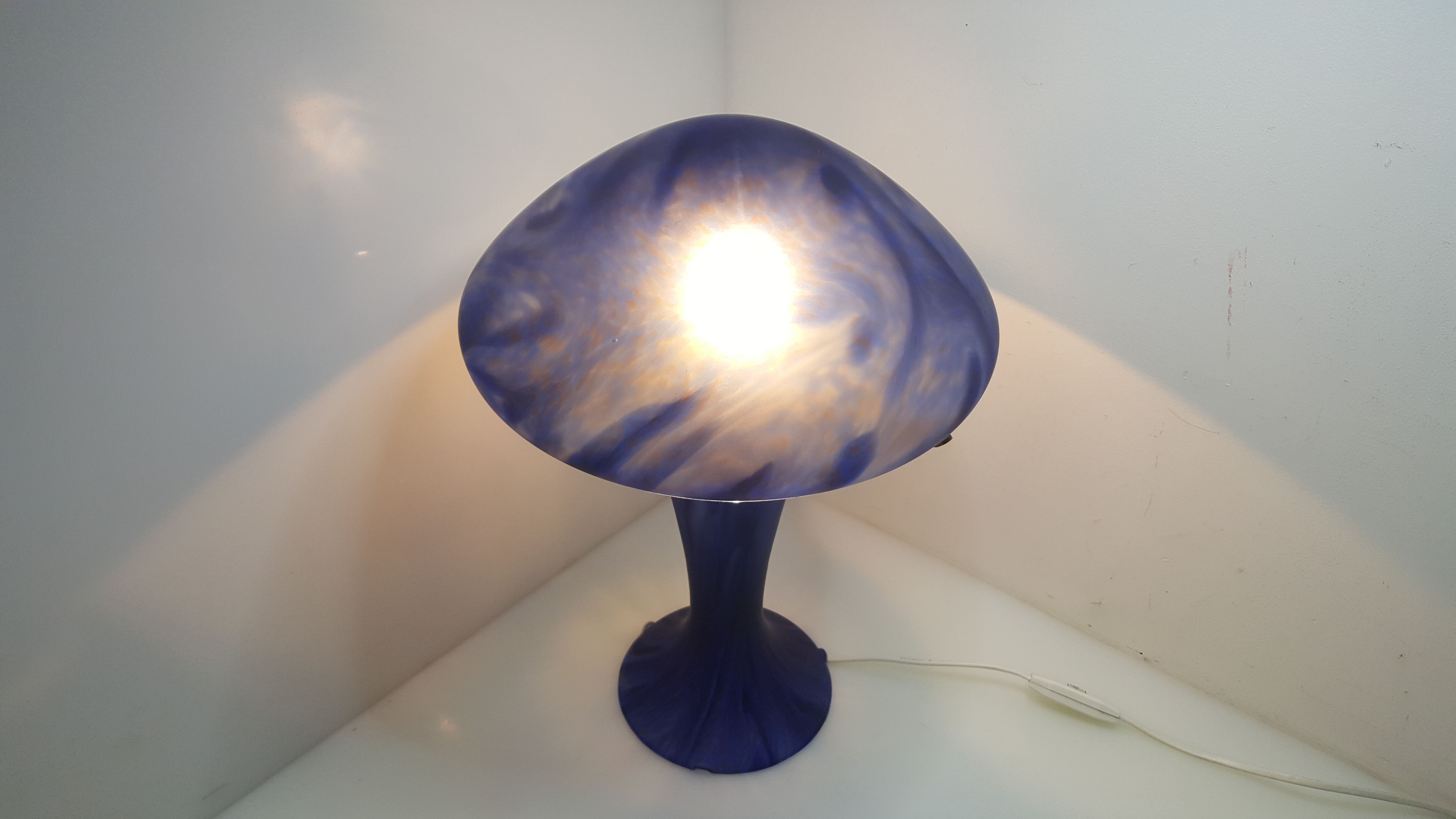 Lampe Berger En Pâte De Verre Marbrée Bleue - Brûleur à Huile, Fabriquée En France