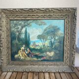 Oil painting on canvas – Pastoral scene – Boucher style – 19th century