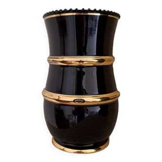 Art Deco vase in black glass and gilding by Paul Heller for De Rupel (Boom, Belgium)