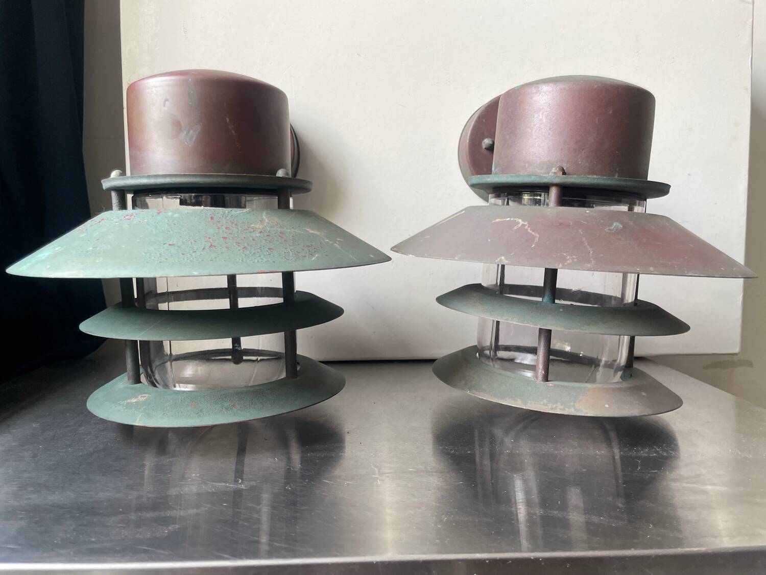 Pair of Classic Danish Vintage Outdoor Wall Lamps in  Copper
