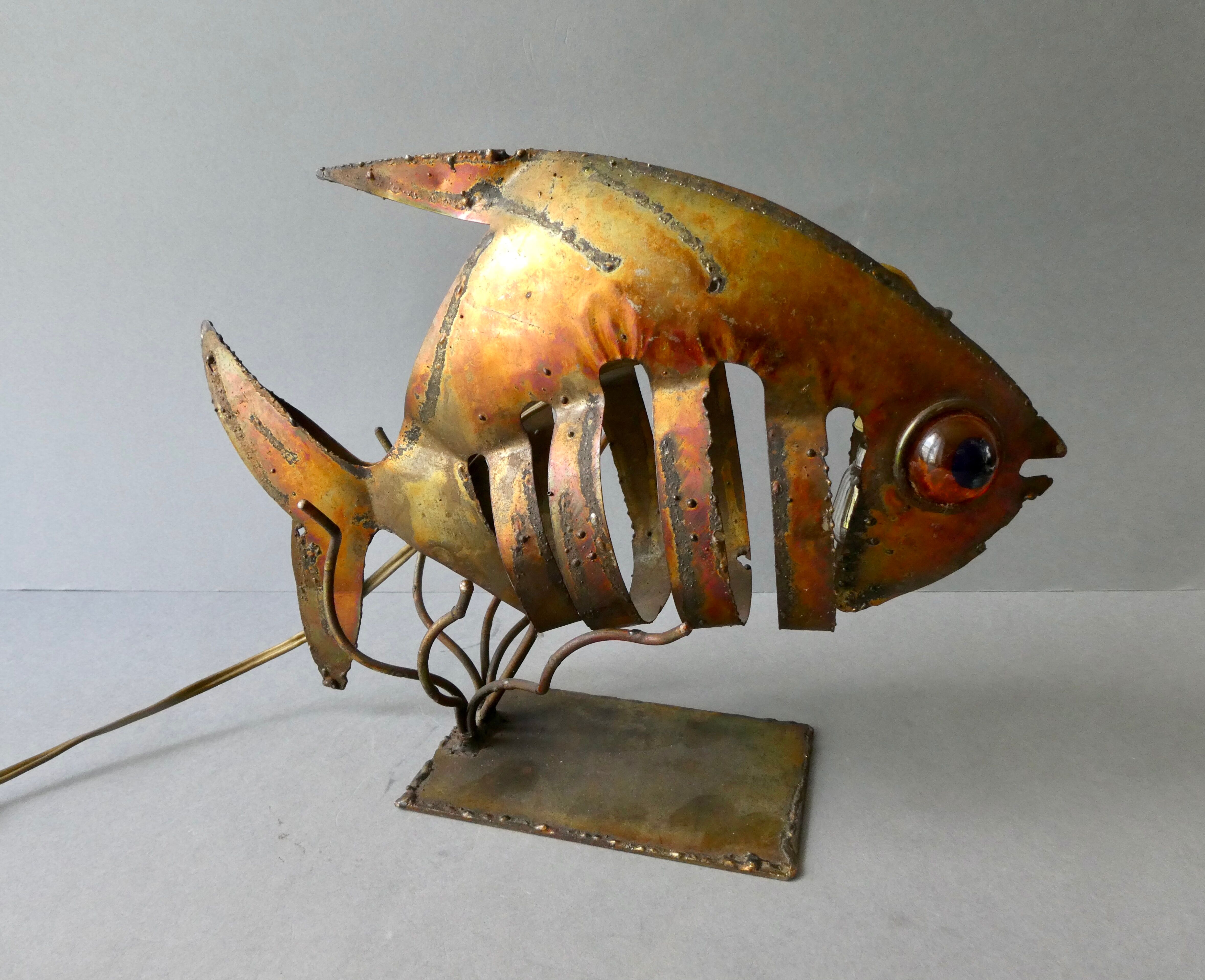 Night light shaped fish, gilded metal, 70s