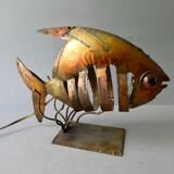 Lampe veilleuse forme poisson, en métal doré, années 70