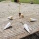 Antique 5-branch chandelier in brass and white glass