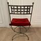 6 chaises curule en fer forgé avec assise en velours rouge