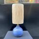Vintage ball lamp base in blue ceramic stoneware with raffia rope lampshade