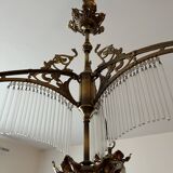 Lustre en laiton et pampilles en cristal