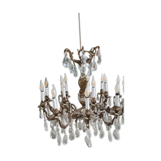 Antique bronze and crystal chandelier