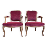 Pair of Louis XV style cabriolet armchairs in red velvet