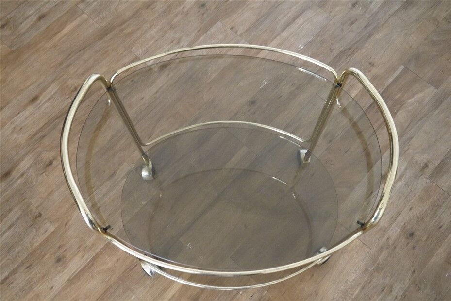 Brass and glass rolling trolley 1970