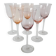 Set of 6 large colored pink and lilac wine glasses 1970