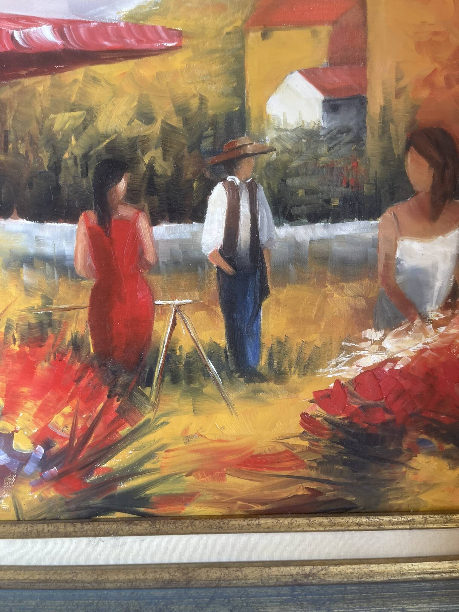 Old Oil Painting Canvas Landscape Peasant Work Provence