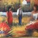 Old Oil Painting Canvas Landscape Peasant Work Provence