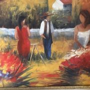 Old Oil Painting Canvas Landscape Peasant Work Provence