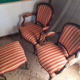 Pair of armchairs + stool in antique Louis XV style