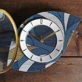 Vintage clock asymmetrical silent wall clock "Blue white ochre"