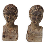 Antique Cast Iron Andirons: Bust of a Roman Emperor