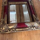 Miroir ancien cadre doré et rouge