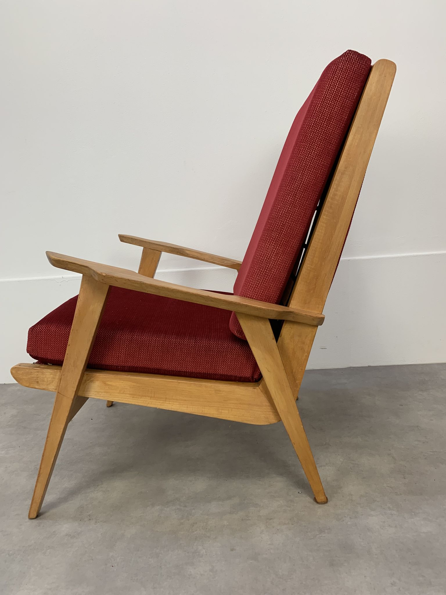 Pair of 50s vintage boomerang armchairs velvet and wood