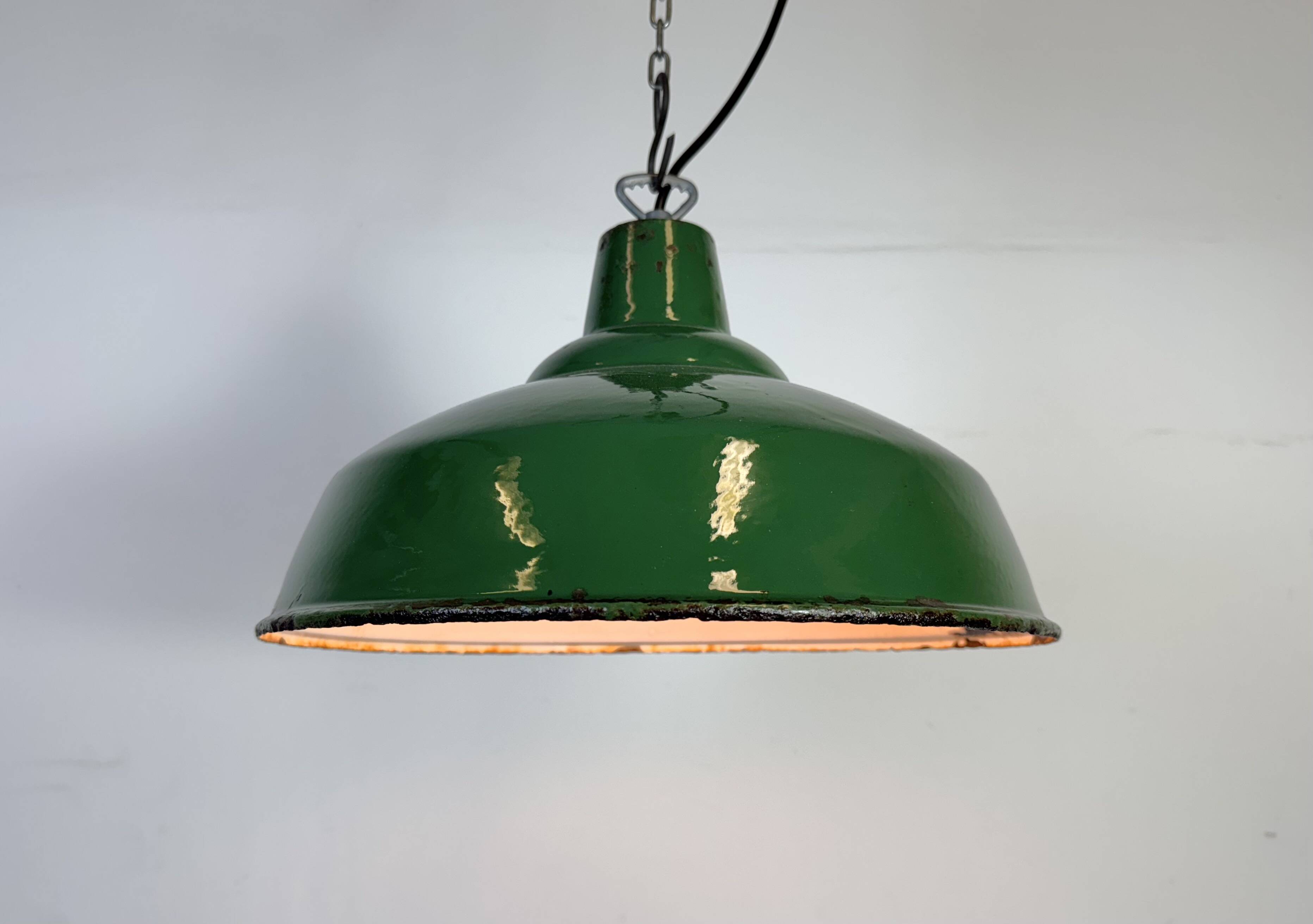 Industrial British Green Enamel Factory Pendant Lamp, 1960s