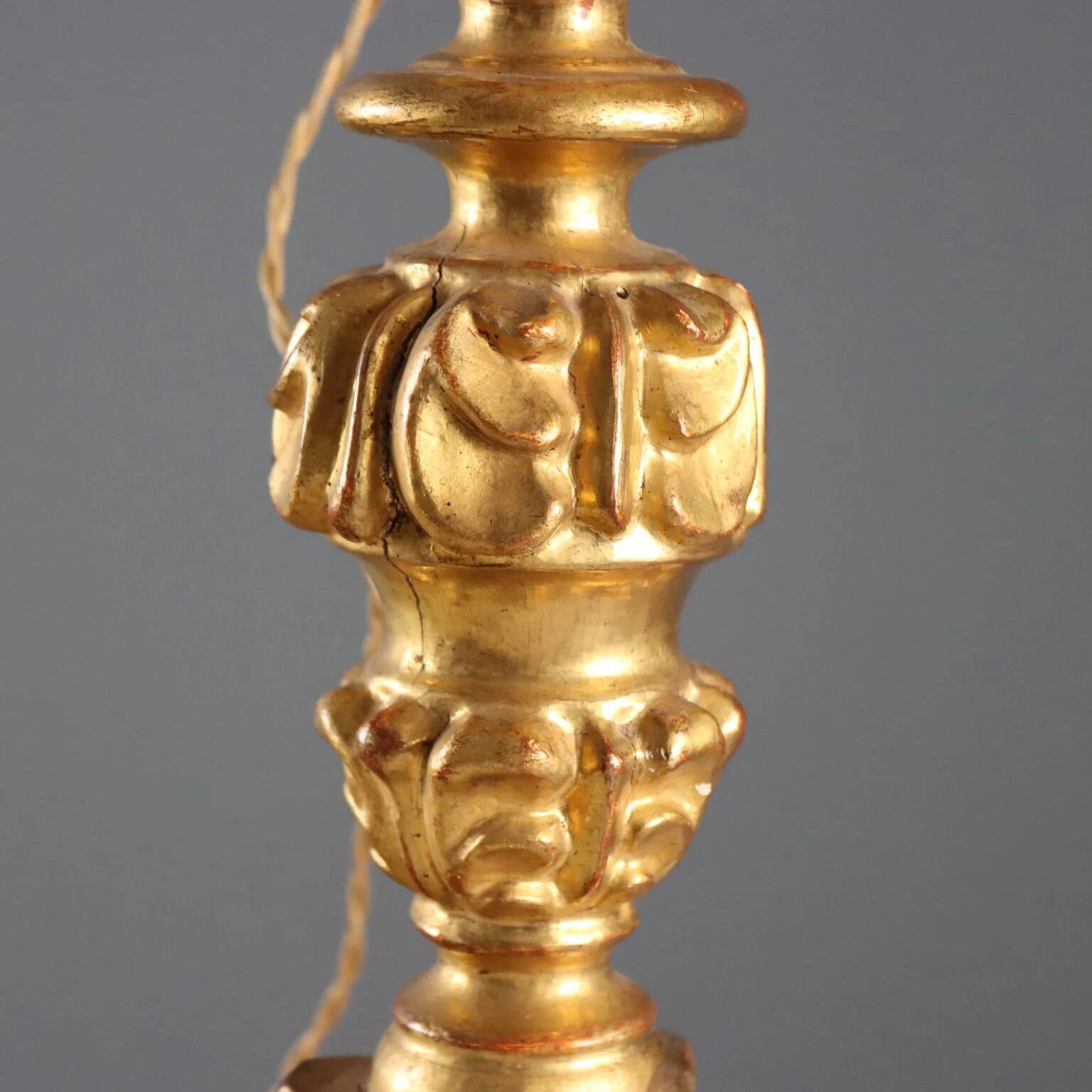 Antique carved and gilded wooden candelabrum, Italy, 19th century