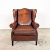 Vintage sheep leather wingback armchair, Druten