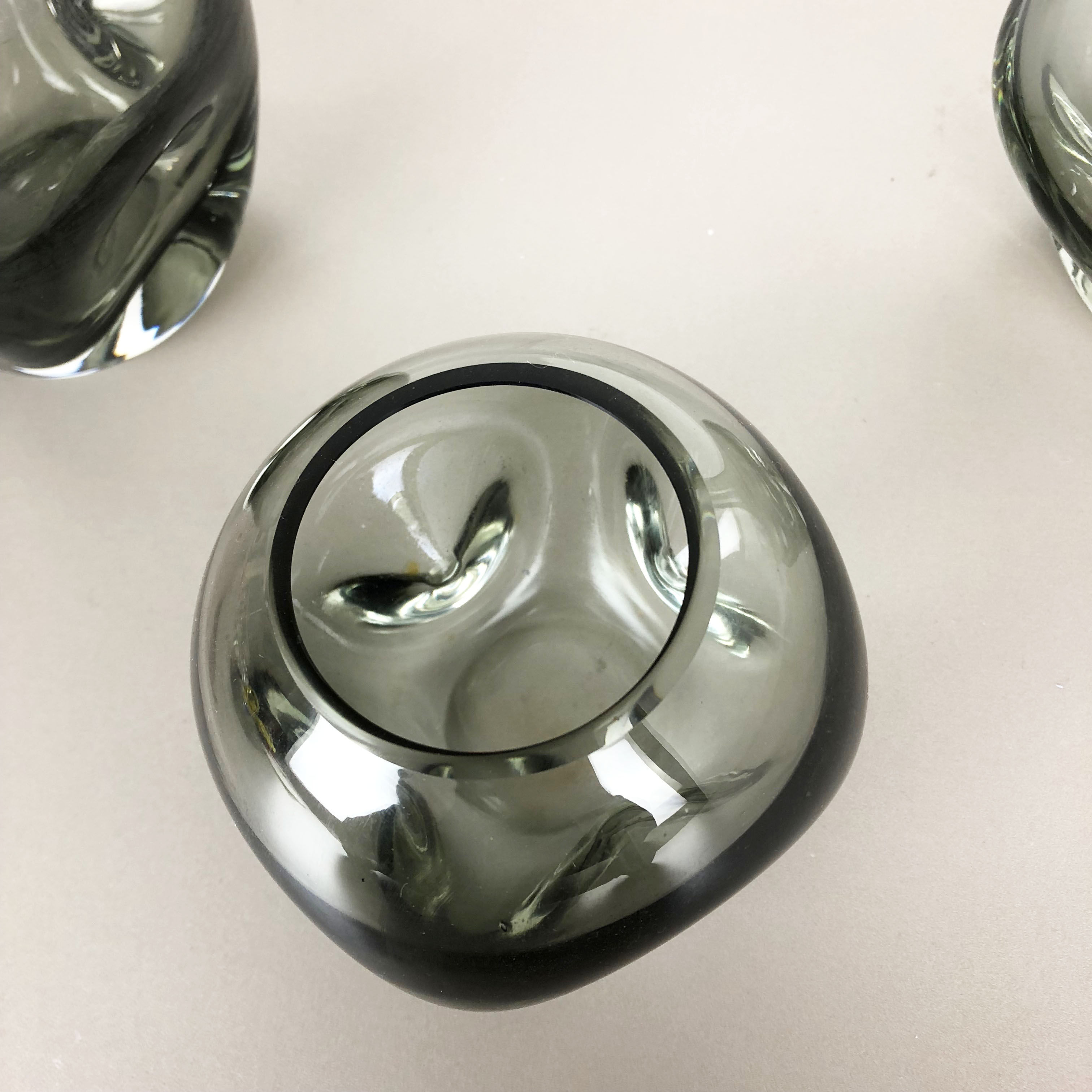 Set of 3 cubic hand blown crystal glass vase by Friedrich Kristall Germany 1970s